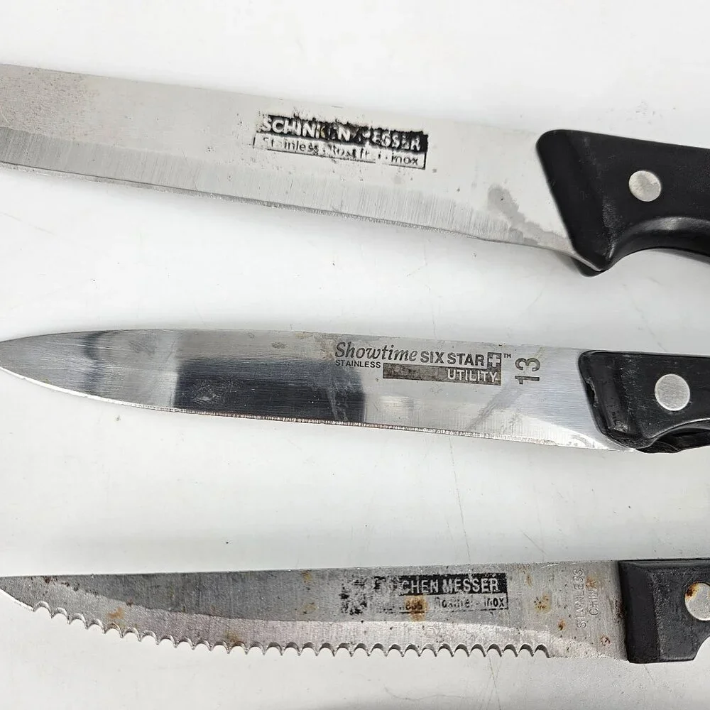 Ronco Showtime Six Star Kitchen Knives Utility Dinner Silver 5 Pc Stain Steel